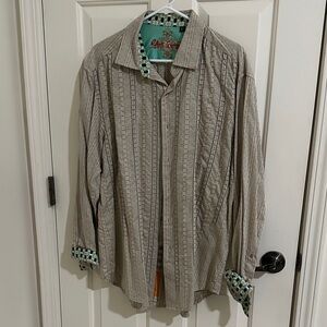 Robert Graham Beige Patterned Shirt with Blue Accents